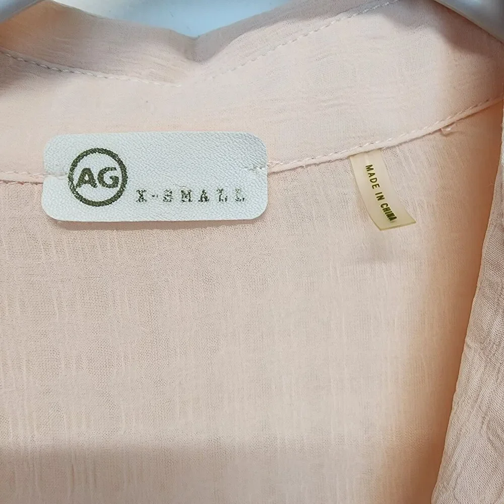 Adriano Goldschmied Womens Career Blouse Size XS Pink Sheer Collared Lightweight